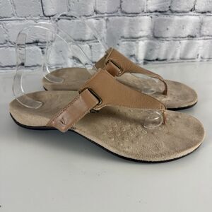 Vionic Womens Wanda Sandals Tan Leather Thong Flip-Flops Shoes 11 Medium